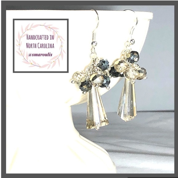 𝅺- Sterling Silver Earrings Champagne Genuine Crystal Handmade in the USA - Picture 2 of 9